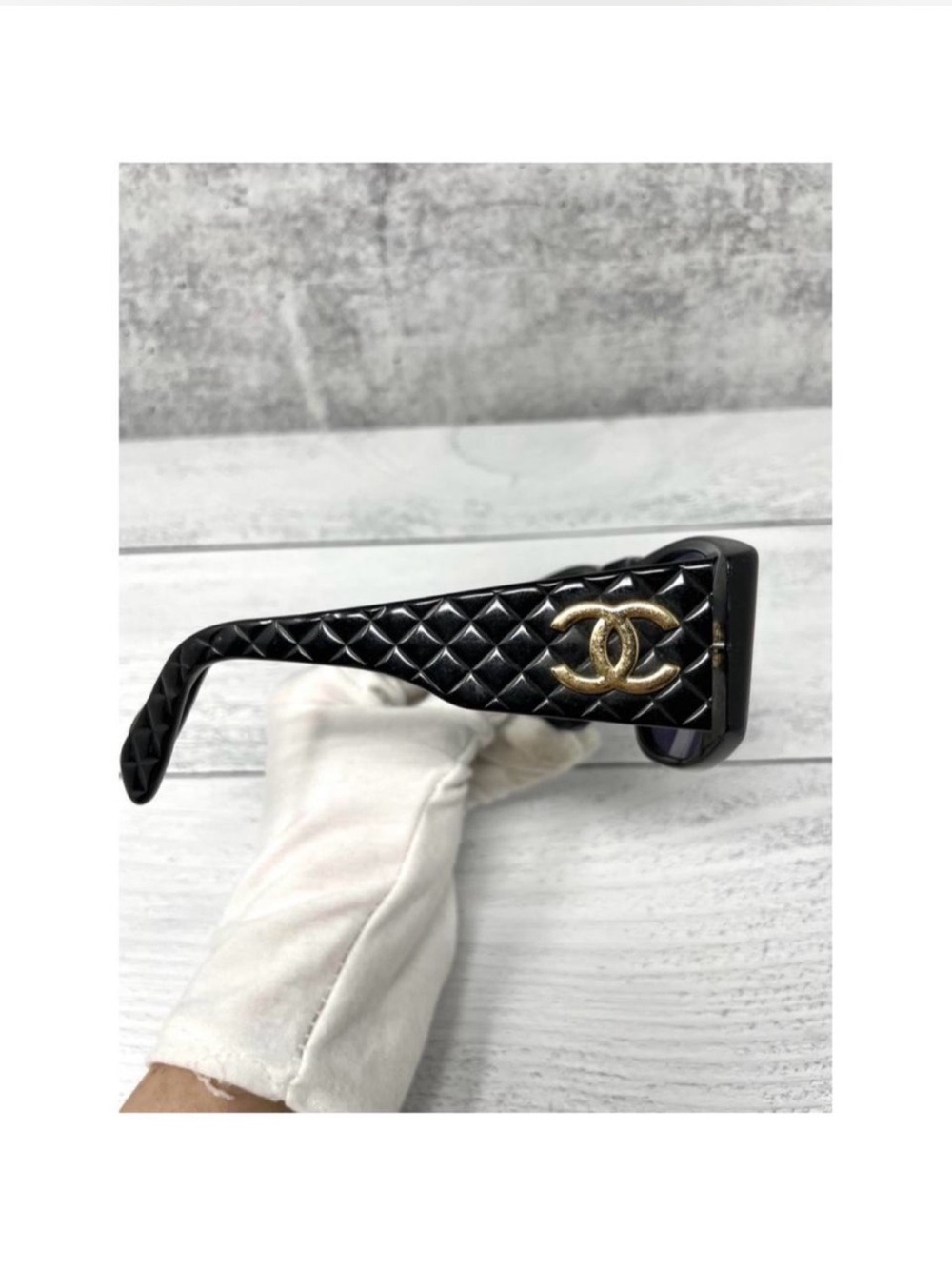 CHANEL Black Quilted Temple Sunglasses with Gold CC Emblem